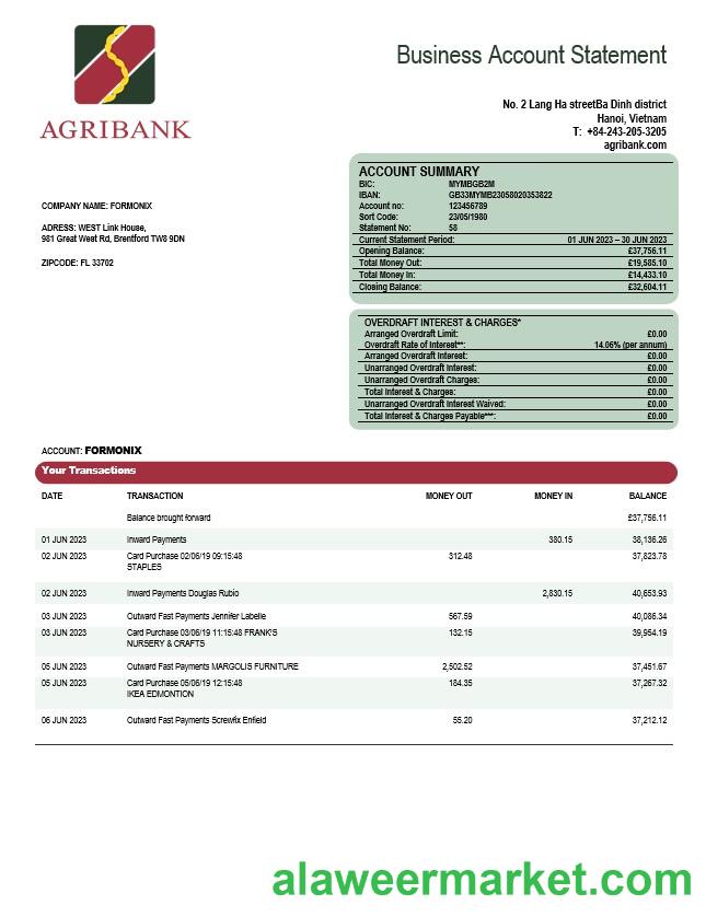 Agribank company statement Word and PDF template